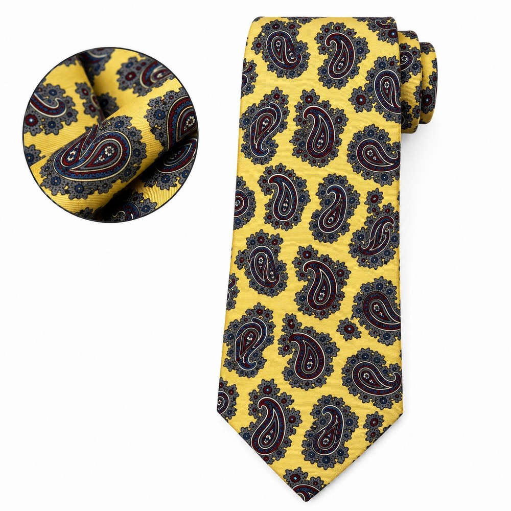 Christian Dior Vintage Men's Necktie Yellow/Multicolored Paisley Pattern Silk W3